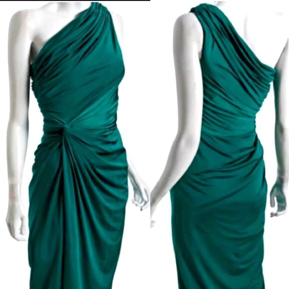 Tadashi Shoji Emerald One Shoulder Evening Cocktail Dress Gown - Picture 1 of 9